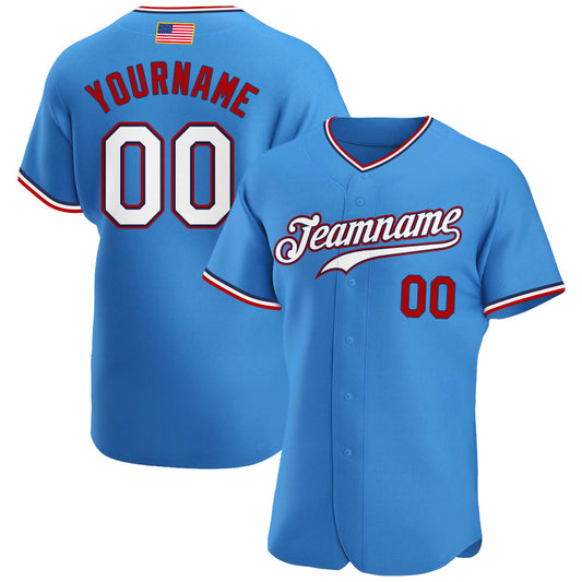 Custom Powder Blue White-Red Authentic American Flag Fashion Baseball Jersey - Sky-Custom