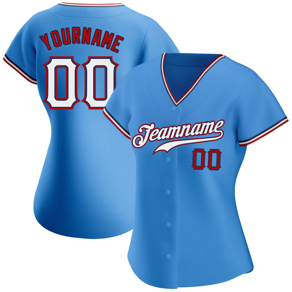 Custom Powder Blue White-Red Authentic Baseball Jersey - Sky-Custom