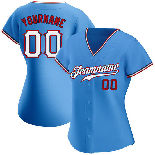 Custom Powder Blue White-Red Authentic Baseball Jersey - Sky-Custom