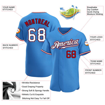 Custom Powder Blue White-Red Authentic Baseball Jersey - Sky-Custom