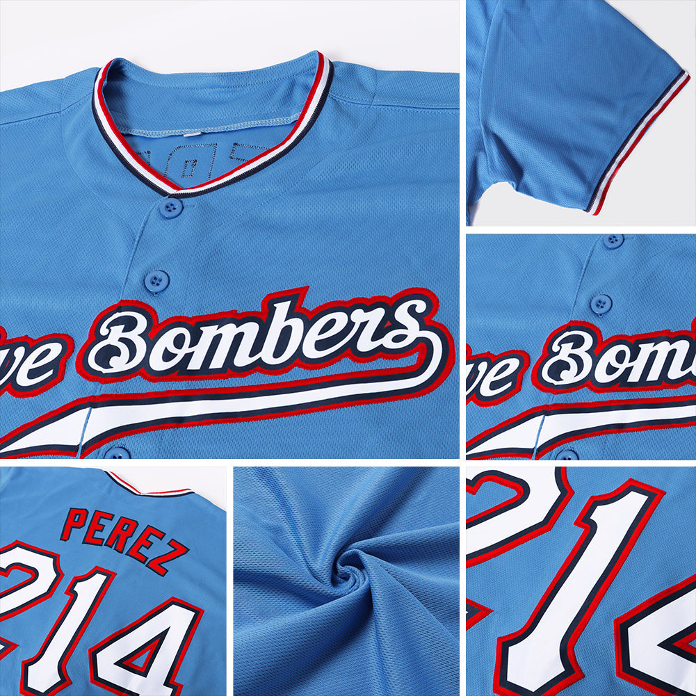 Custom Powder Blue White-Red Authentic Baseball Jersey - Sky-Custom