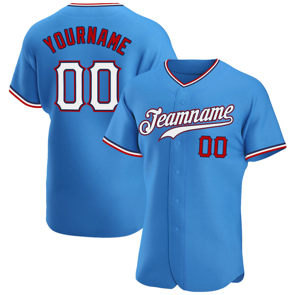 Custom Powder Blue White-Red Authentic Baseball Jersey - Sky-Custom