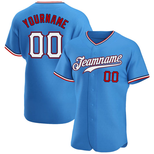 Custom Powder Blue White-Red Authentic Baseball Jersey - Sky-Custom