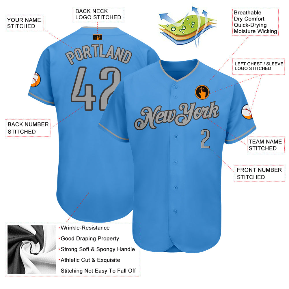 Custom Powder Blue Gray-Steel Gray Authentic Baseball Jersey - Sky-Custom