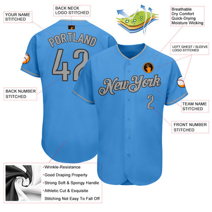 Custom Powder Blue Gray-Steel Gray Authentic Baseball Jersey - Sky-Custom