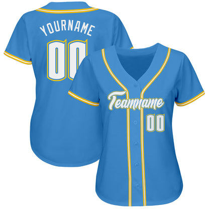 Custom Powder Blue White-Gold Authentic Baseball Jersey - Sky-Custom