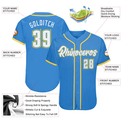 Custom Powder Blue White-Gold Authentic Baseball Jersey - Sky-Custom