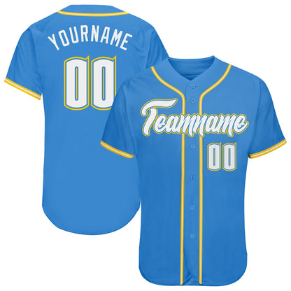 Custom Powder Blue White-Gold Authentic Baseball Jersey - Sky-Custom