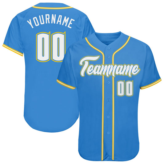 Custom Powder Blue White-Gold Authentic Baseball Jersey - Sky-Custom