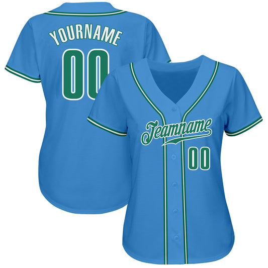 Custom Powder Blue Kelly Green-White Authentic Baseball Jersey - Sky-Custom