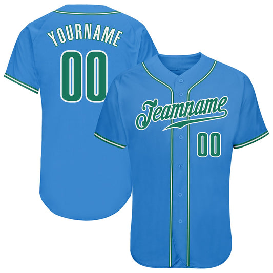Custom Powder Blue Kelly Green-White Authentic Baseball Jersey - Sky-Custom