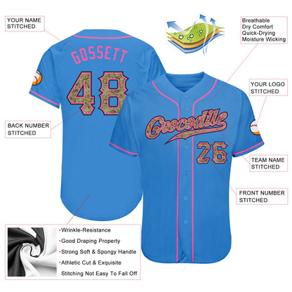 Custom Powder Blue Camo-Pink Authentic Baseball Jersey - Sky-Custom