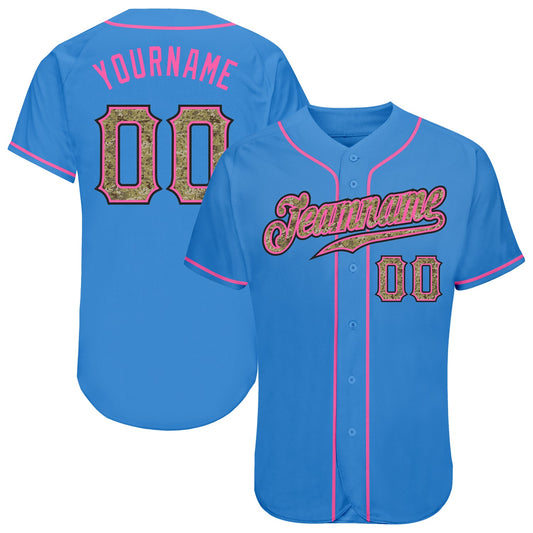 Custom Powder Blue Camo-Pink Authentic Baseball Jersey - Sky-Custom