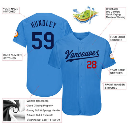 Custom Powder Blue Navy-Red Authentic Baseball Jersey - Sky-Custom