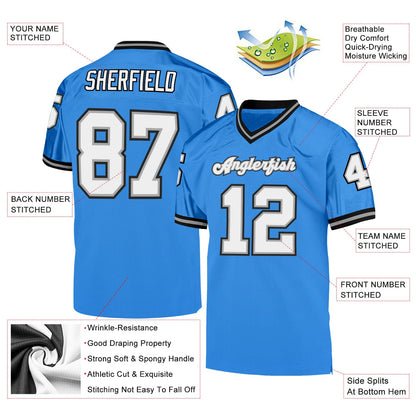Custom Powder Blue White-Black Mesh Authentic Throwback Football Jersey - Sky-Custom