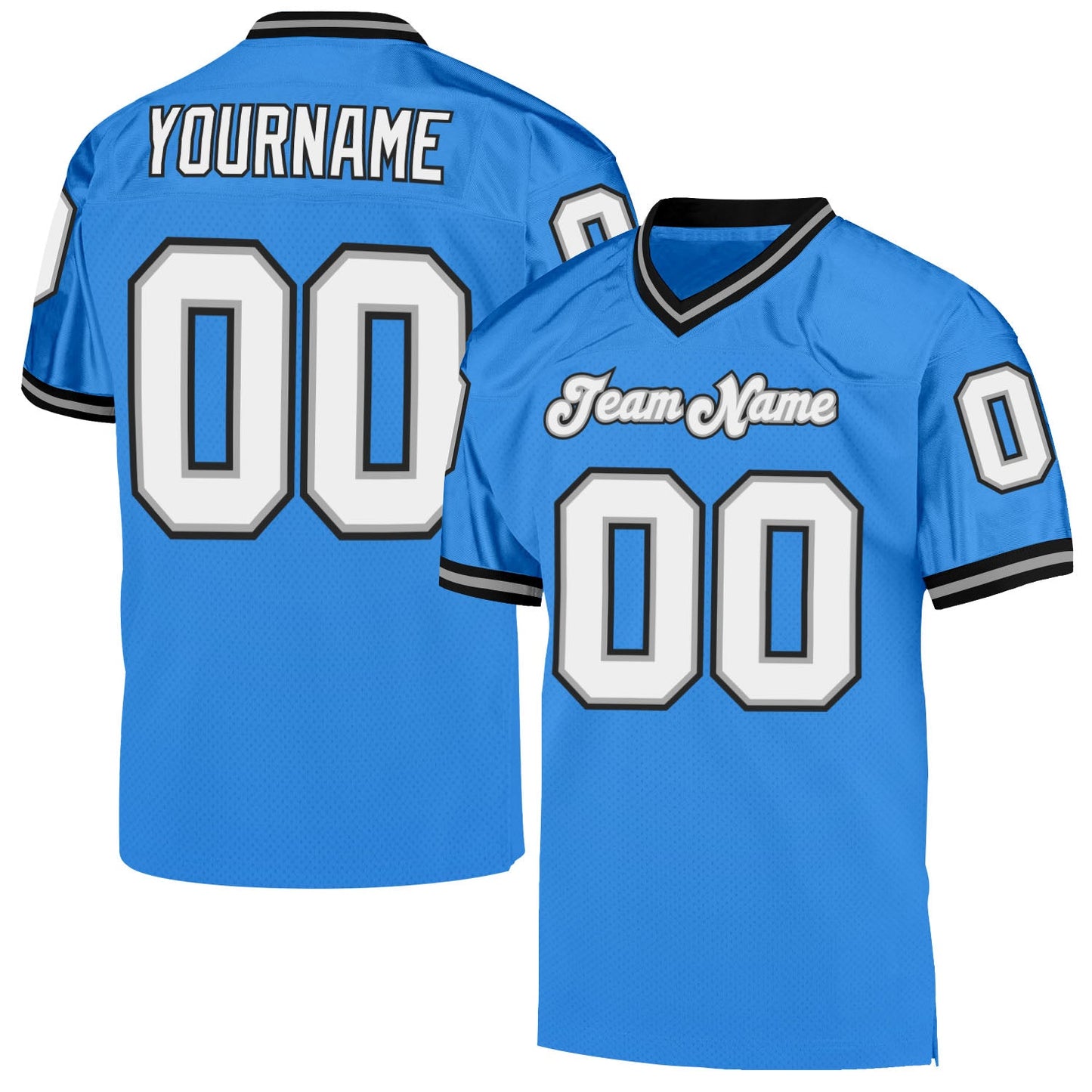 Custom Powder Blue White-Black Mesh Authentic Throwback Football Jersey - Sky-Custom