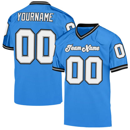Custom Powder Blue White-Black Mesh Authentic Throwback Football Jersey - Sky-Custom