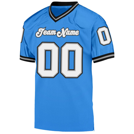 Custom Powder Blue White-Black Mesh Authentic Throwback Football Jersey - Sky-Custom