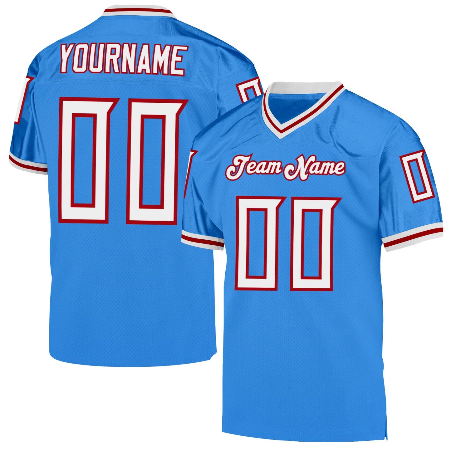 Custom Powder Blue White-Red Mesh Authentic Throwback Football Jersey - Sky-Custom