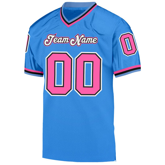 Custom Powder Blue Pink-Black Mesh Authentic Throwback Football Jersey - Sky-Custom