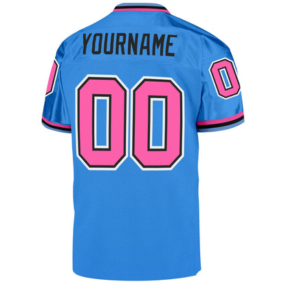 Custom Powder Blue Pink-Black Mesh Authentic Throwback Football Jersey - Sky-Custom