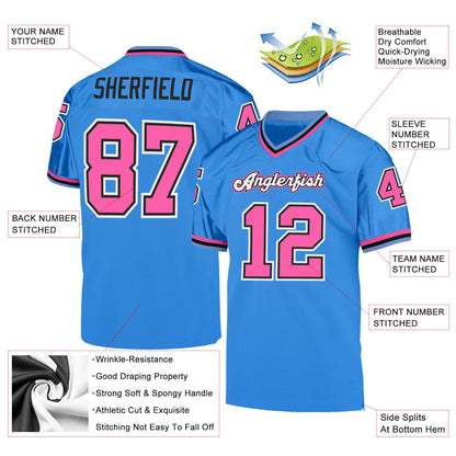 Custom Powder Blue Pink-Black Mesh Authentic Throwback Football Jersey - Sky-Custom