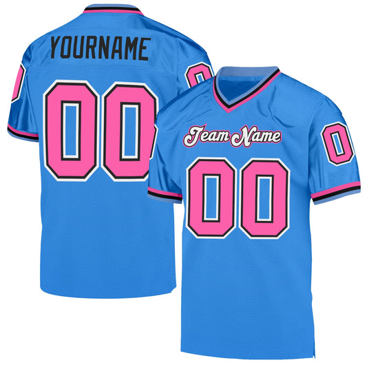 Custom Powder Blue Pink-Black Mesh Authentic Throwback Football Jersey - Sky-Custom