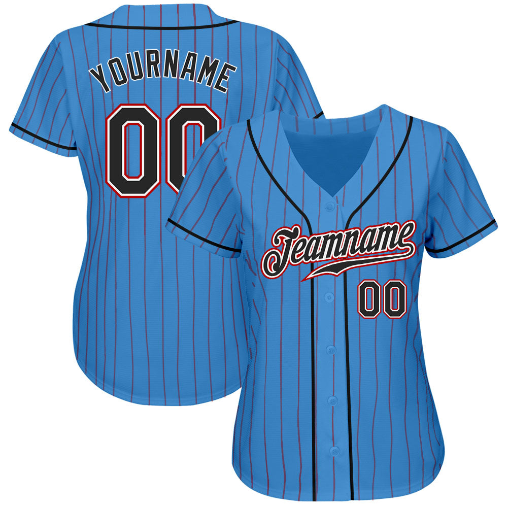 Custom Powder Blue Red Pinstripe Black-White Authentic Baseball Jersey - Sky-Custom