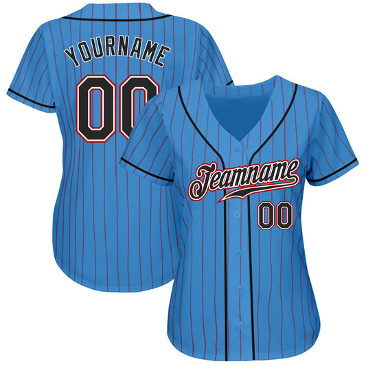 Custom Powder Blue Red Pinstripe Black-White Authentic Baseball Jersey - Sky-Custom