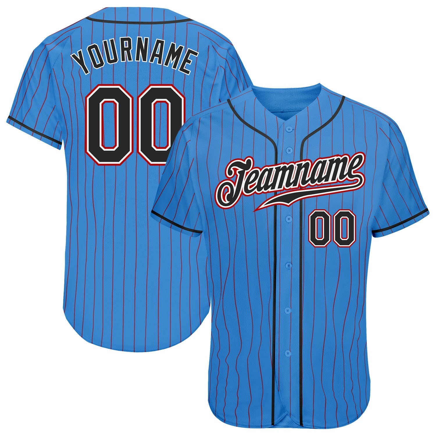 Custom Powder Blue Red Pinstripe Black-White Authentic Baseball Jersey - Sky-Custom