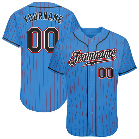 Custom Powder Blue Red Pinstripe Black-White Authentic Baseball Jersey - Sky-Custom