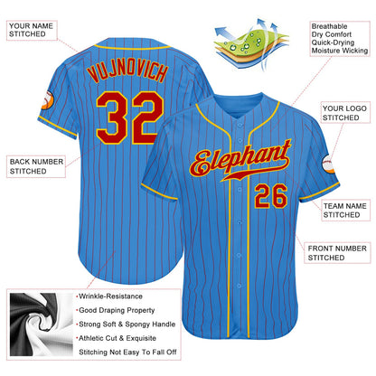 Custom Powder Blue Red Pinstripe Red-Gold Authentic Baseball Jersey - Sky-Custom