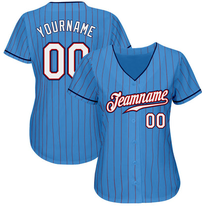 Custom Powder Blue Red Pinstripe White-Navy Authentic Baseball Jersey - Sky-Custom