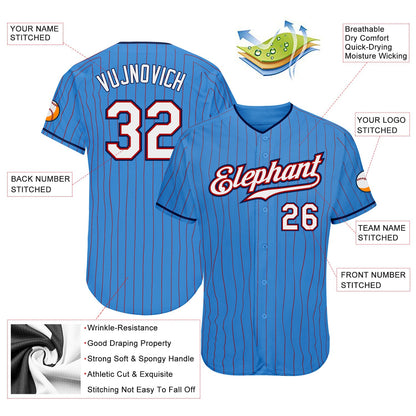 Custom Powder Blue Red Pinstripe White-Navy Authentic Baseball Jersey - Sky-Custom
