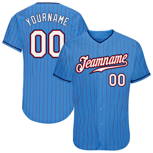Custom Powder Blue Red Pinstripe White-Navy Authentic Baseball Jersey - Sky-Custom