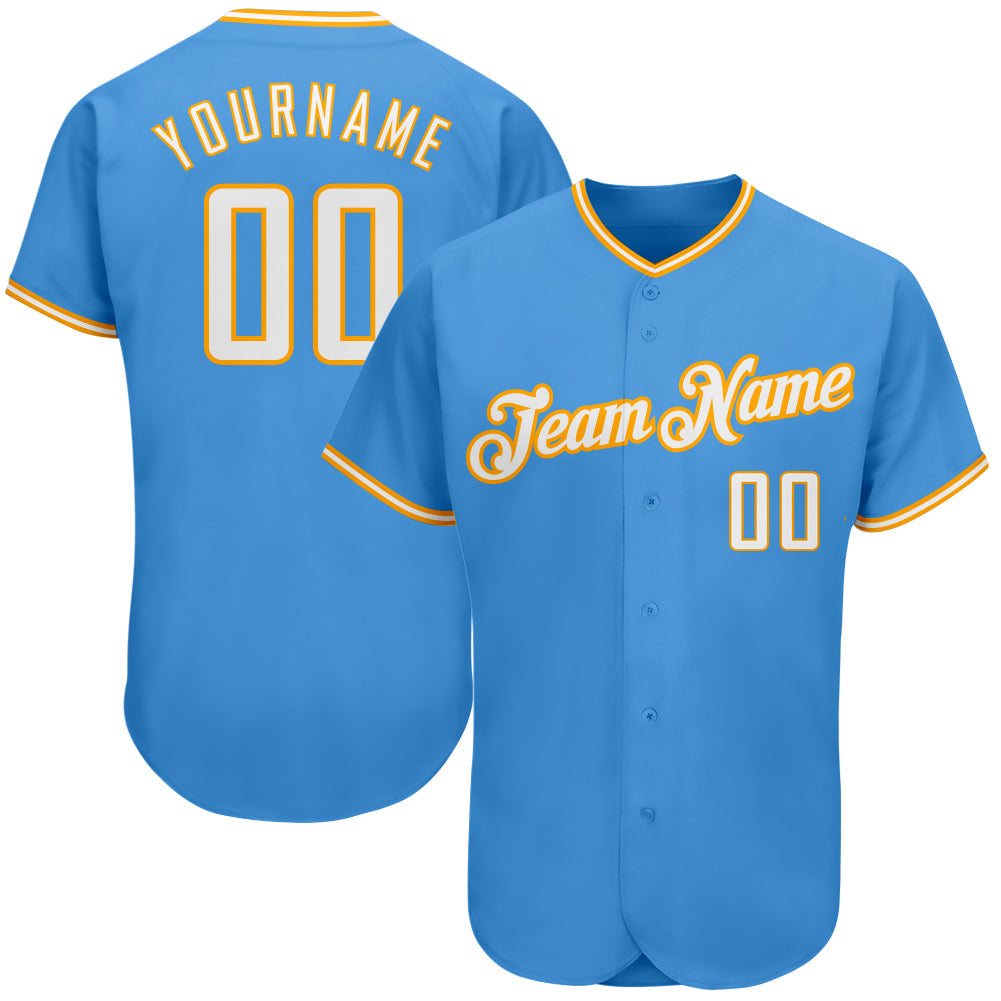 Custom Powder Blue White-Gold Authentic Baseball Jersey - Sky-Custom