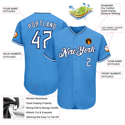 Custom Powder Blue White-Navy Authentic Baseball Jersey - Sky-Custom