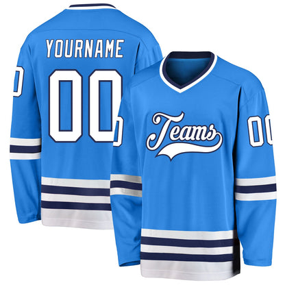 Custom Powder Blue White-Navy Hockey Jersey - Sky-Custom