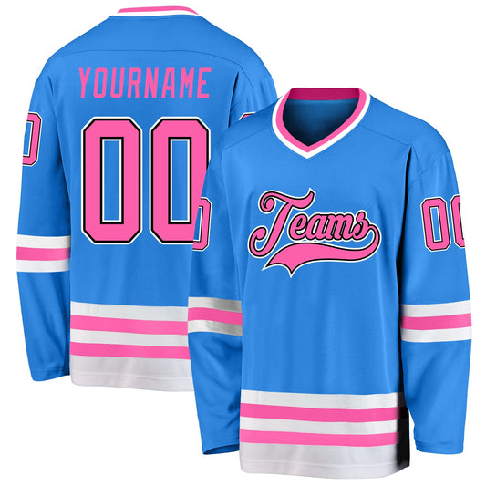 Custom Powder Blue Pink-Black Hockey Jersey - Sky-Custom