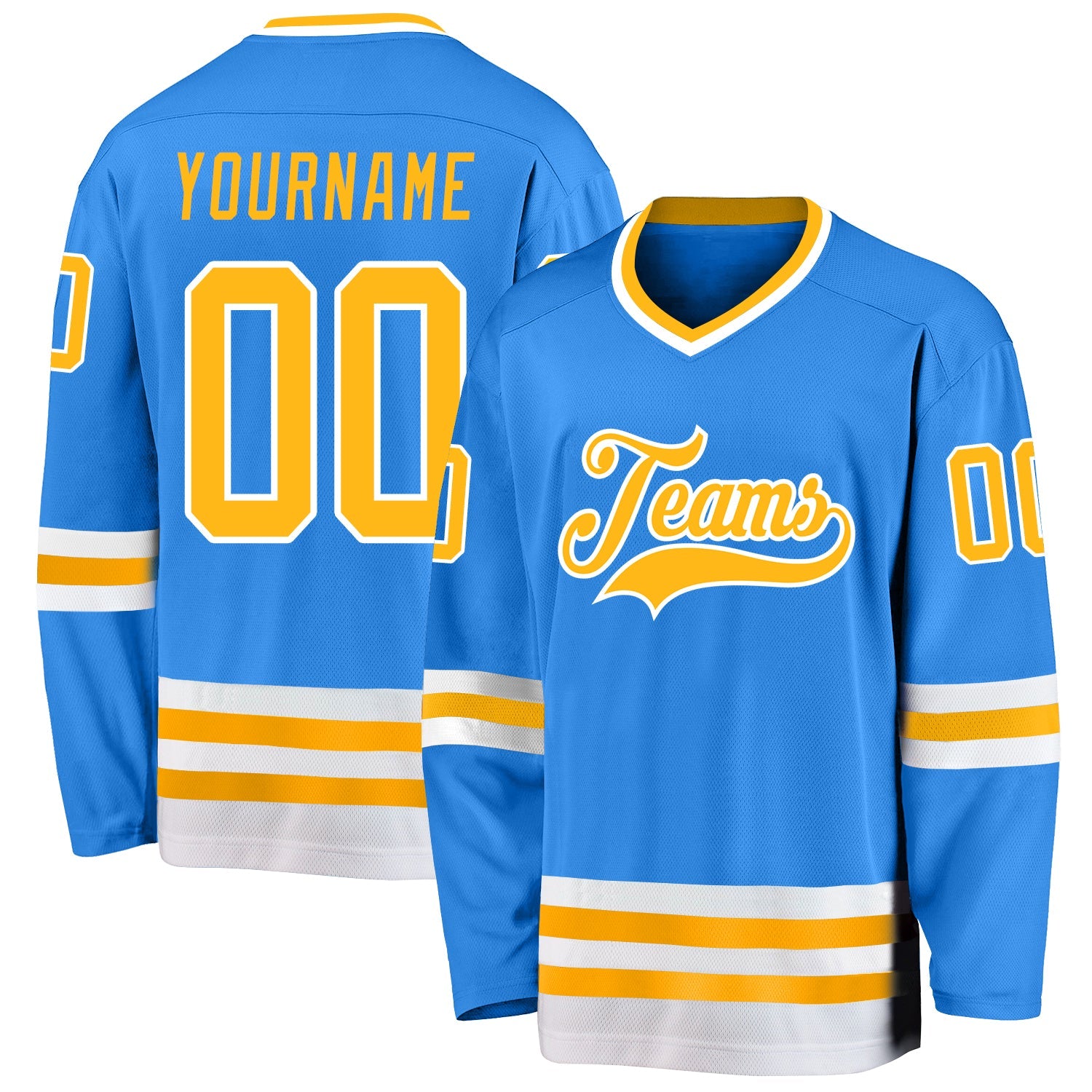 Custom Powder Blue Gold-White Hockey Jersey - Sky-Custom