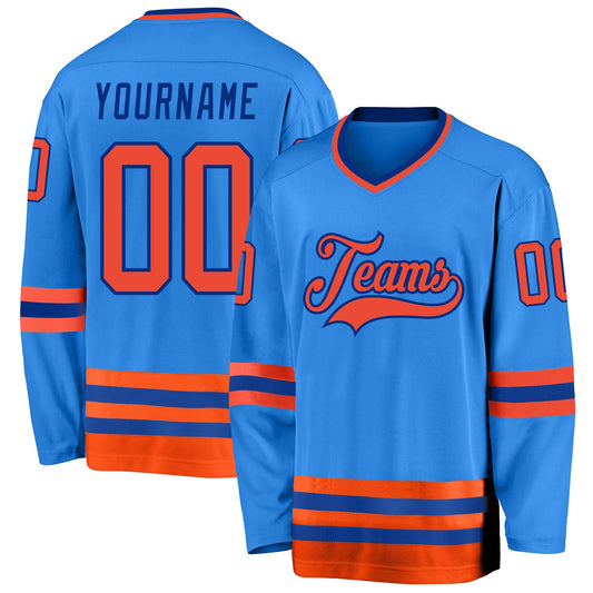 Custom Powder Blue Orange-Royal Hockey Jersey - Sky-Custom