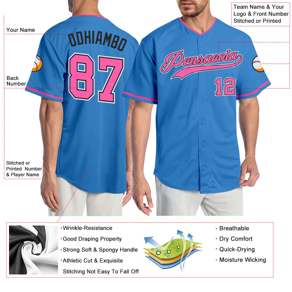 Custom Powder Blue Pink-Black Authentic Baseball Jersey - Sky-Custom