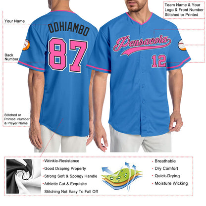 Custom Powder Blue Pink-Black Authentic Baseball Jersey - Sky-Custom