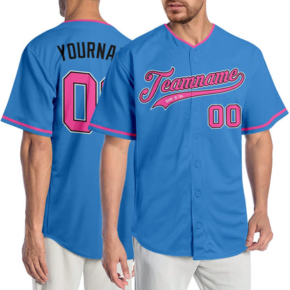 Custom Powder Blue Pink-Black Authentic Baseball Jersey - Sky-Custom