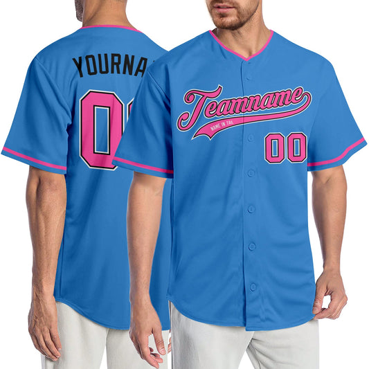 Custom Powder Blue Pink-Black Authentic Baseball Jersey - Sky-Custom