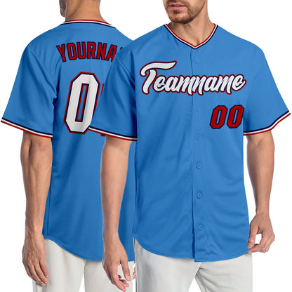 Custom Powder Blue White-Red Authentic Baseball Jersey - Sky-Custom
