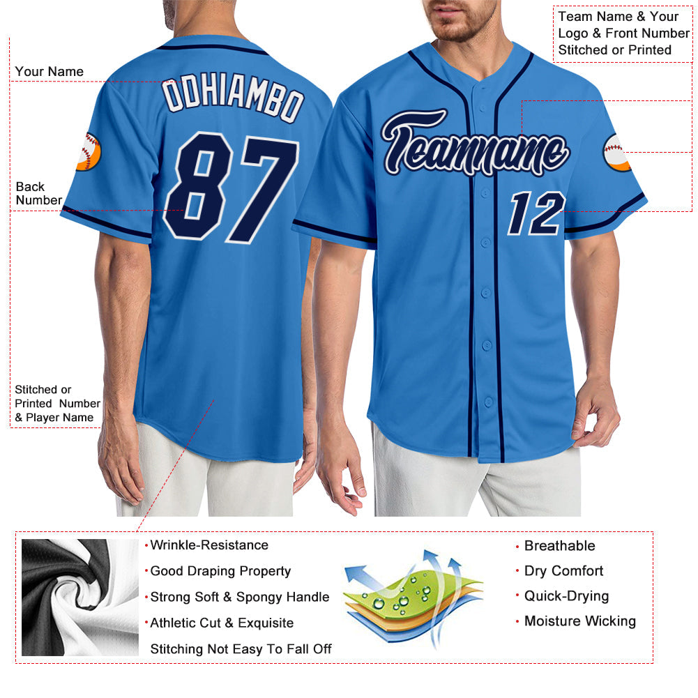 Custom Powder Blue Navy-White Authentic Baseball Jersey - Sky-Custom
