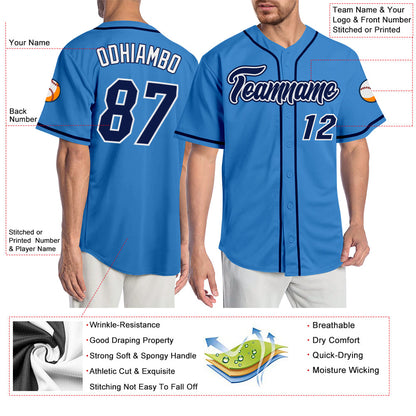 Custom Powder Blue Navy-White Authentic Baseball Jersey - Sky-Custom