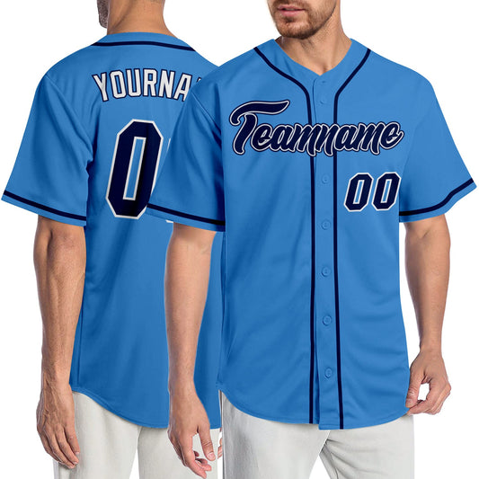 Custom Powder Blue Navy-White Authentic Baseball Jersey - Sky-Custom