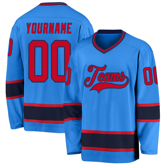 Custom Powder Blue Red-Navy Hockey Jersey - Sky-Custom